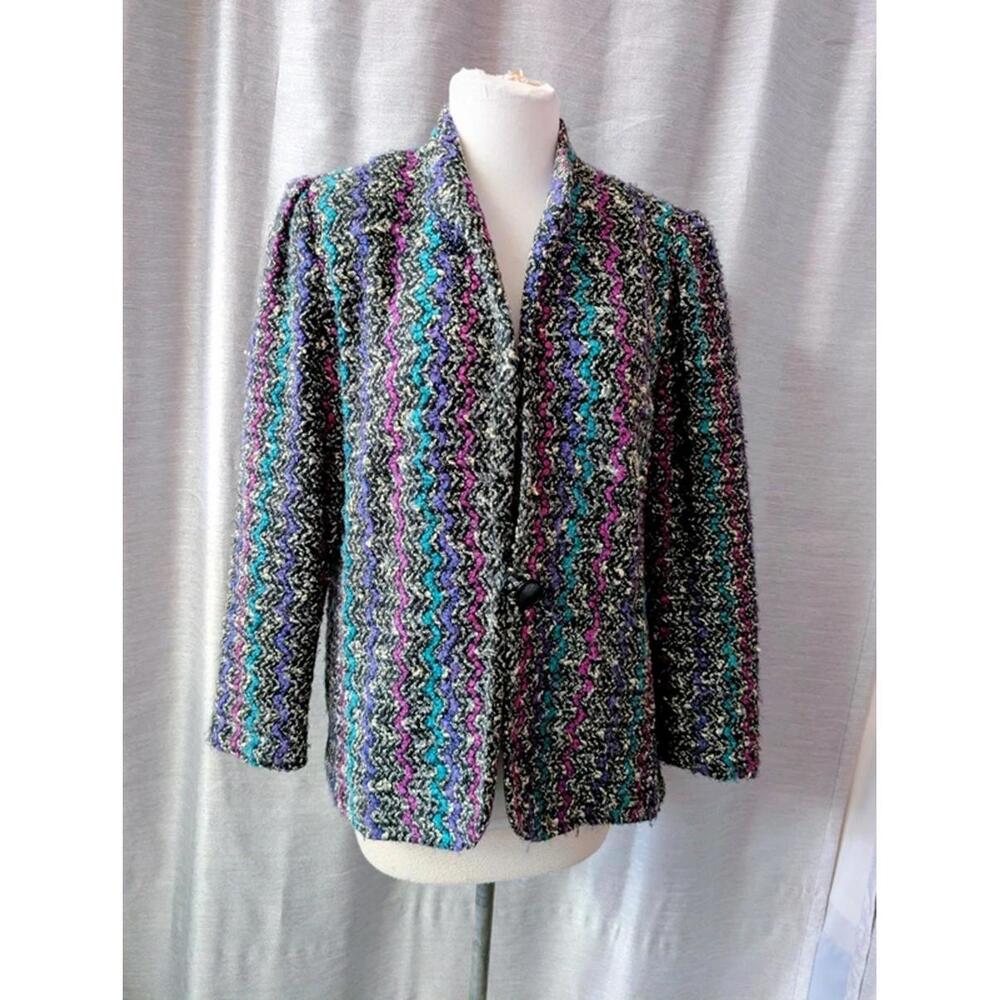 Vintage Blazer 90s Purple Teal Boucle Tailored Blazer Jacket M L